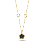 Reversible Black White Mother-of-Pearl Floral Gold Necklace