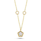 Reversible Green White Mother-of-Pearl Floral Gold Necklace