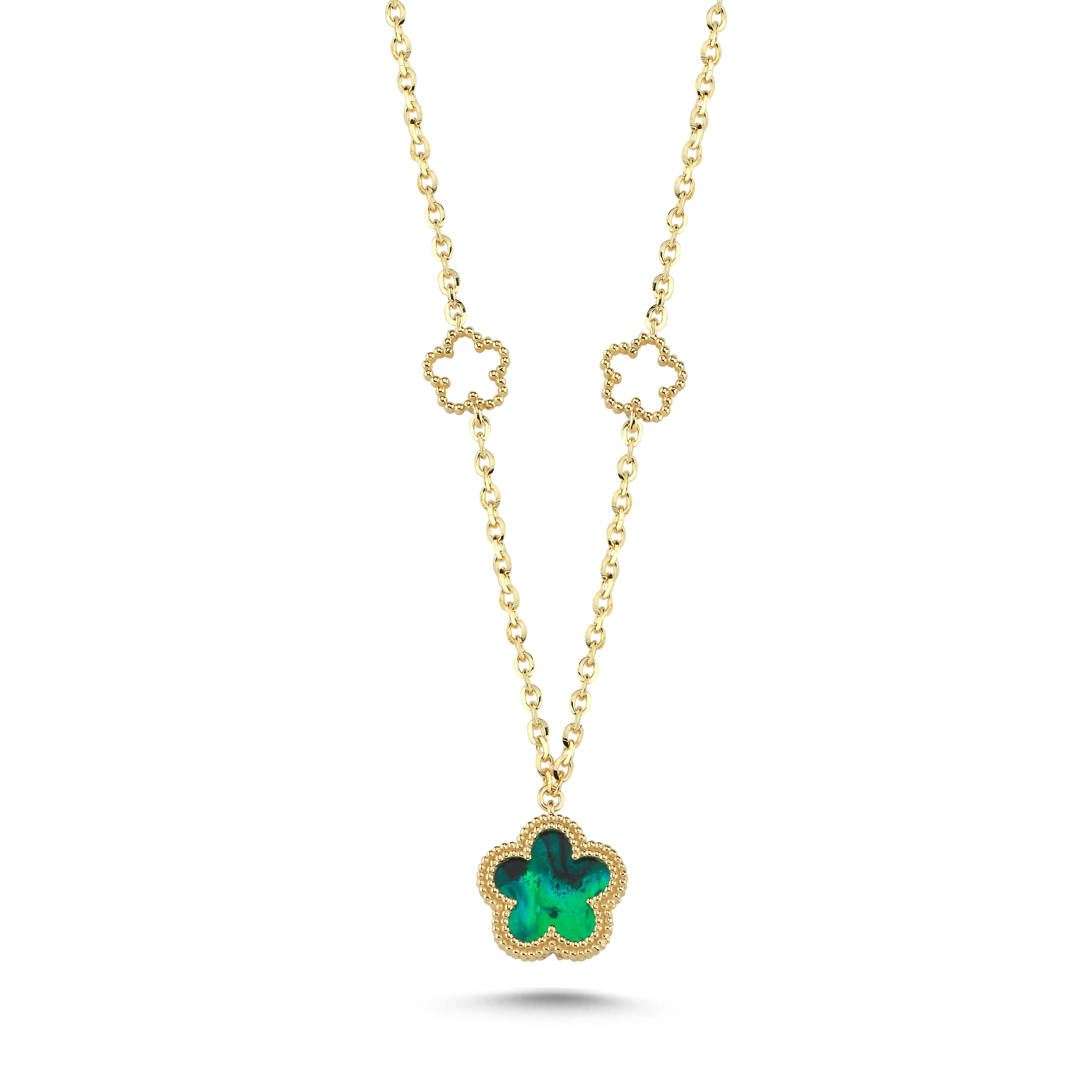 Reversible Green White Mother-of-Pearl Floral Gold Necklace Secondary image