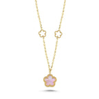 Reversible Pink White Mother-of-Pearl Floral Gold Necklace