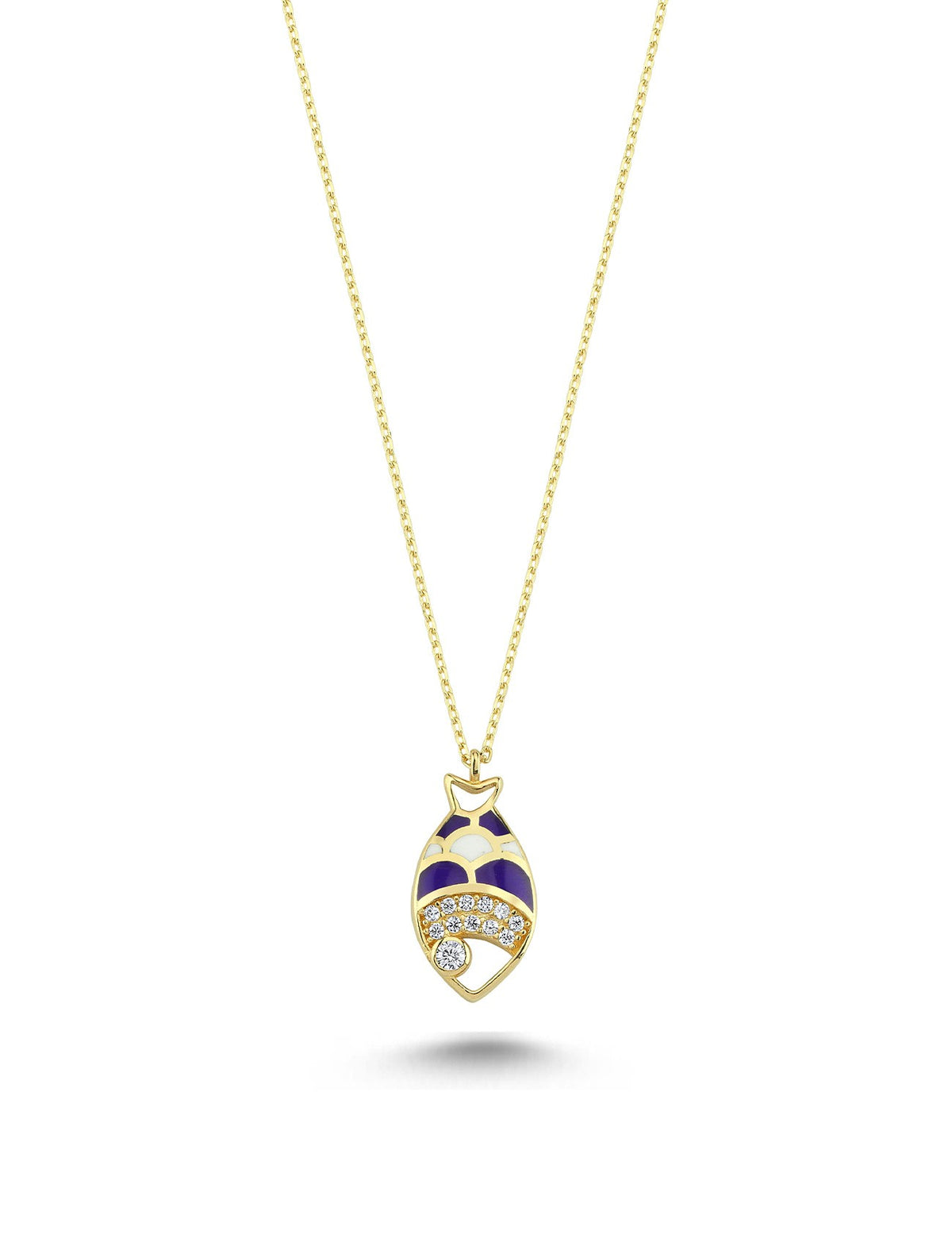 14K Stone-Set Fish Motif Gold Necklace Main image