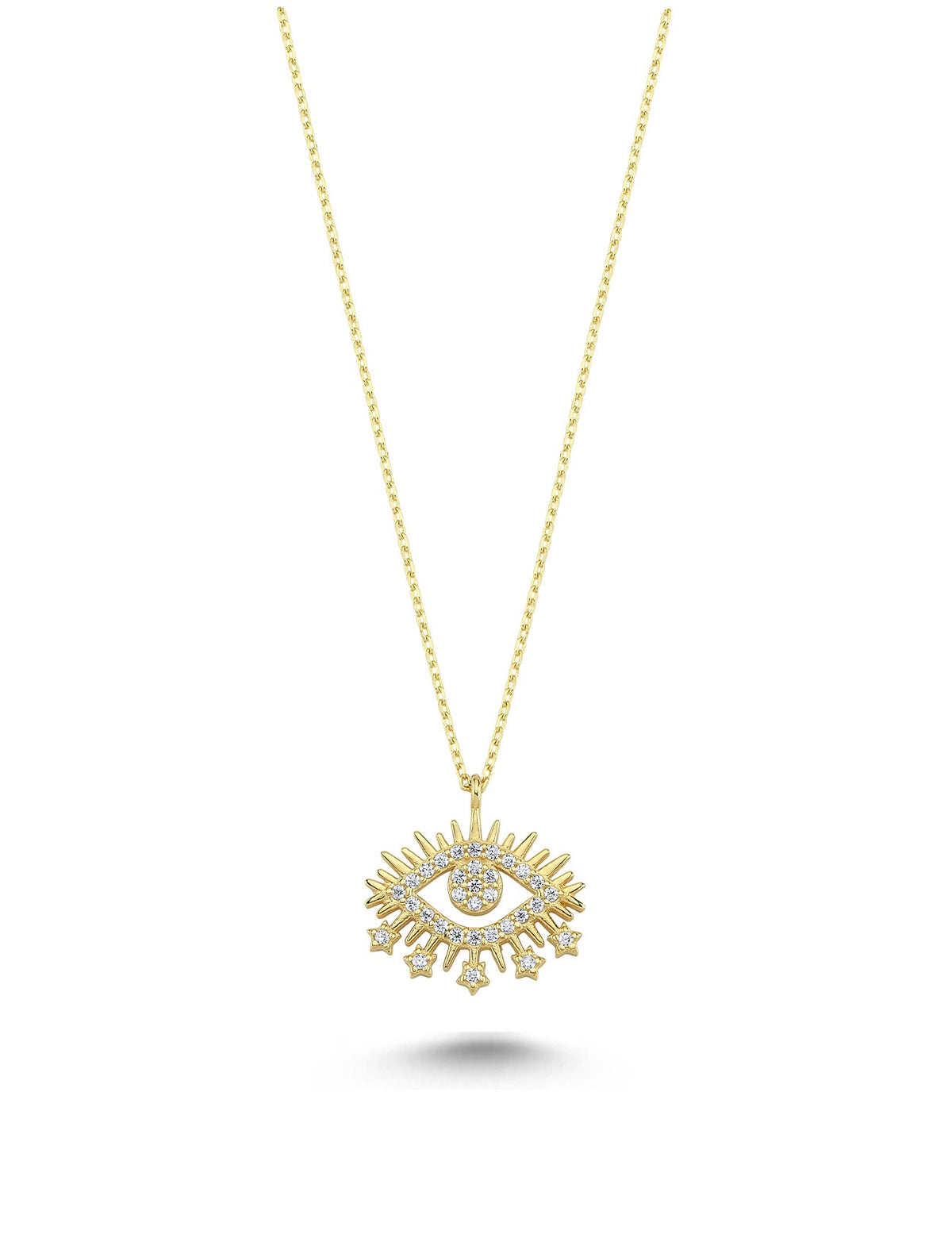14K Zircon Stone-Set Eye Gold Necklace