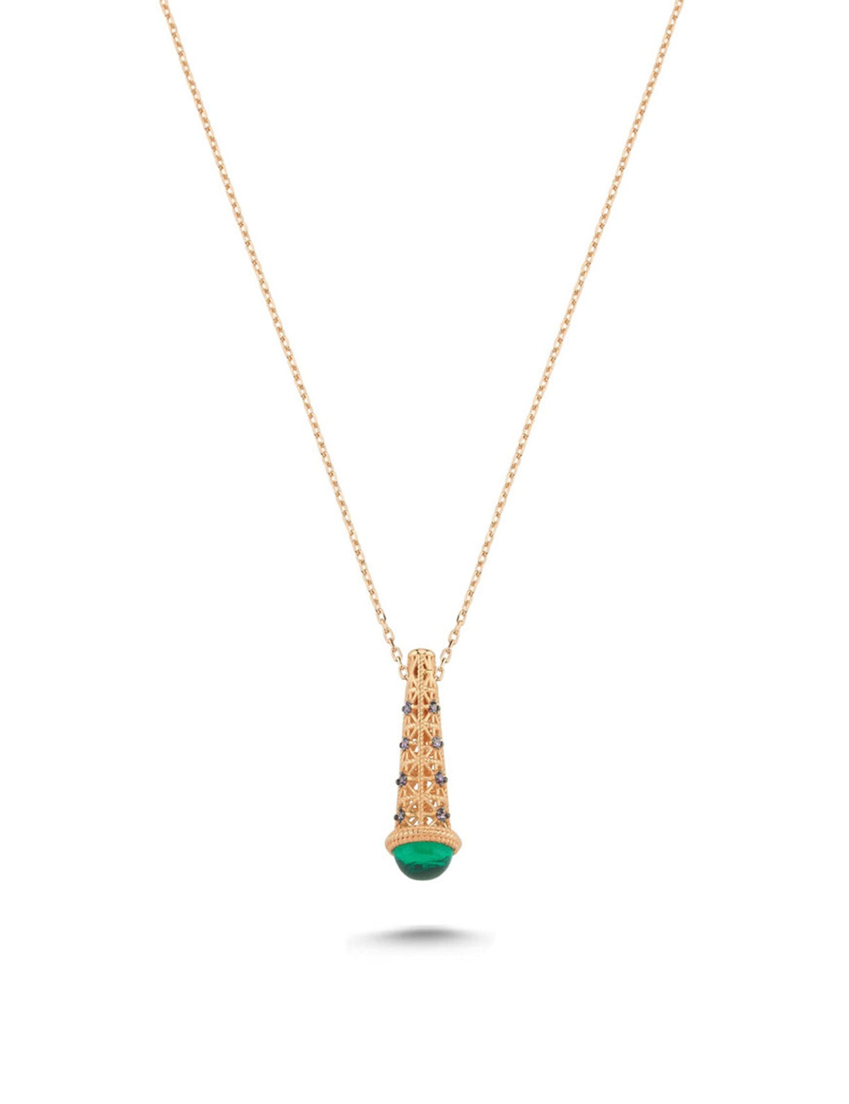 14K Emerald Stone-Set Gold Necklace