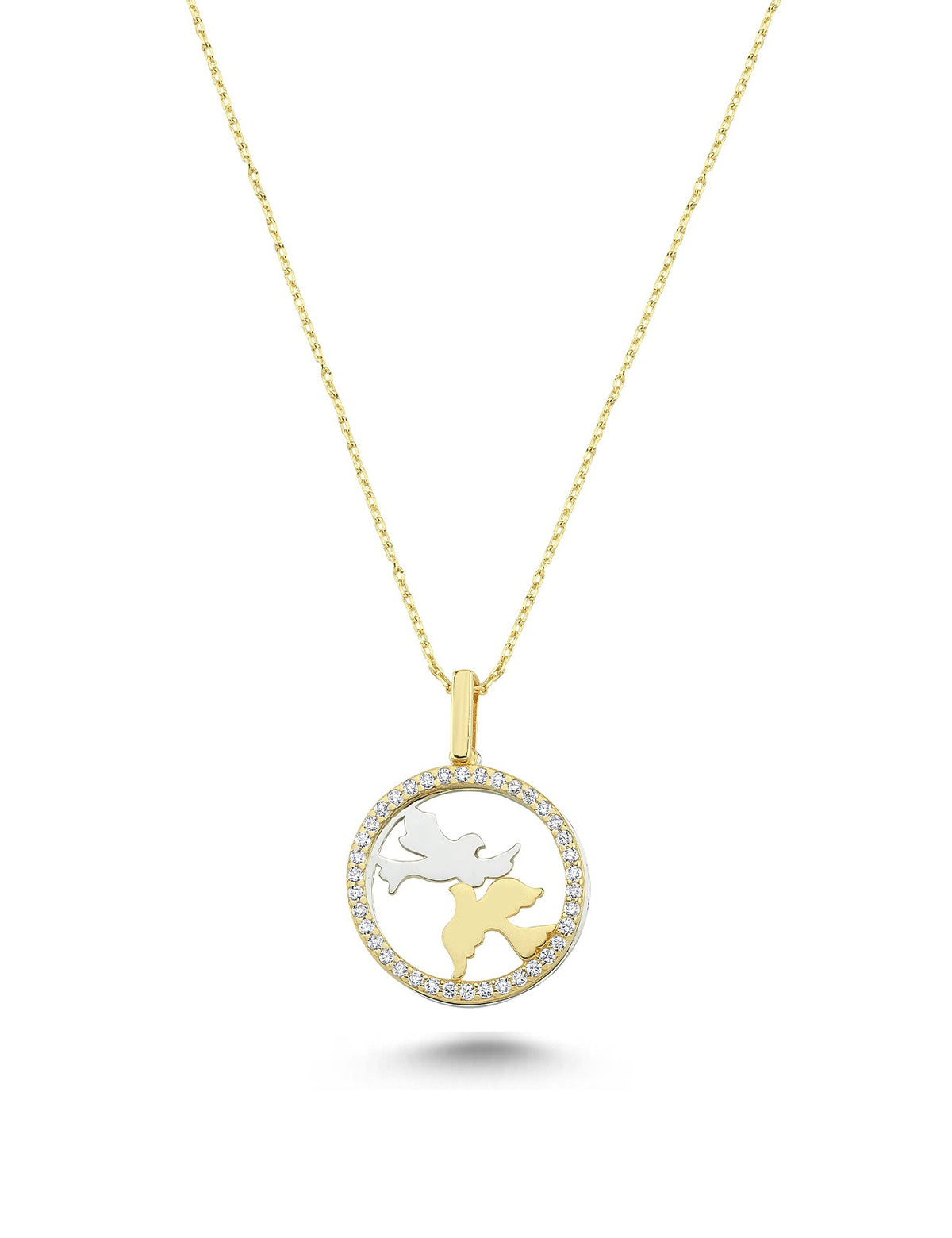 14K Bird Motif Stone-Set Gold Necklace Main image