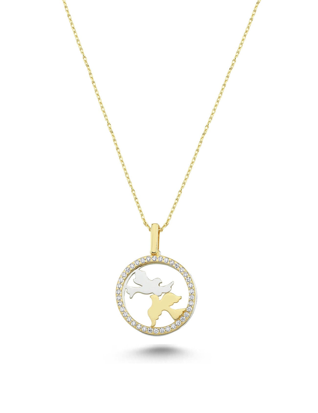 14K Bird Motif Stone-Set Gold Necklace