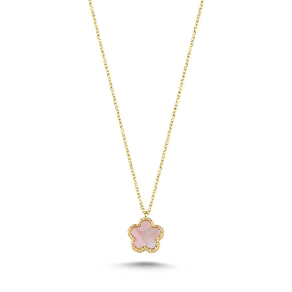 Reversible Pink White Mother-of-Pearl Small Floral Gold Necklace