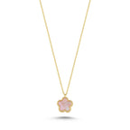 Reversible Pink White Mother-of-Pearl Small Floral Gold Necklace