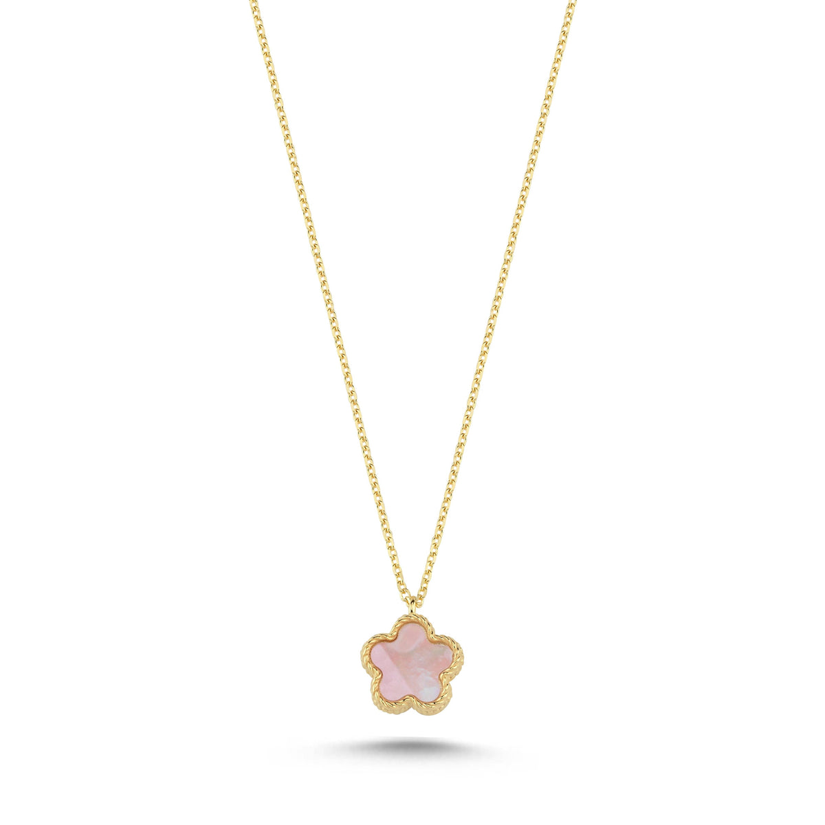 Reversible Pink White Mother-of-Pearl Small Floral Gold Necklace
