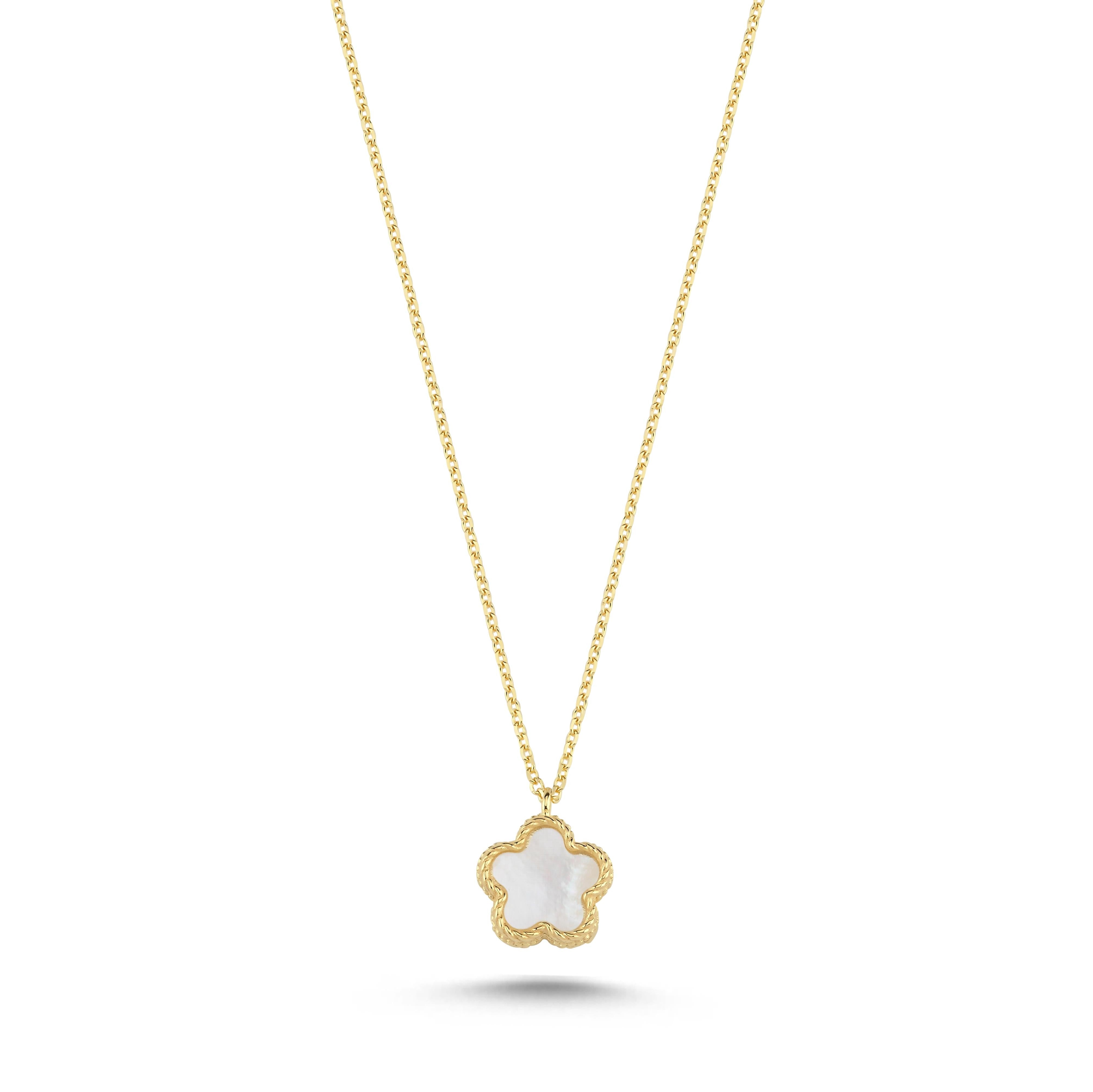 Reversible Purple White Mother-of-Pearl Small Floral Gold Necklace Main image