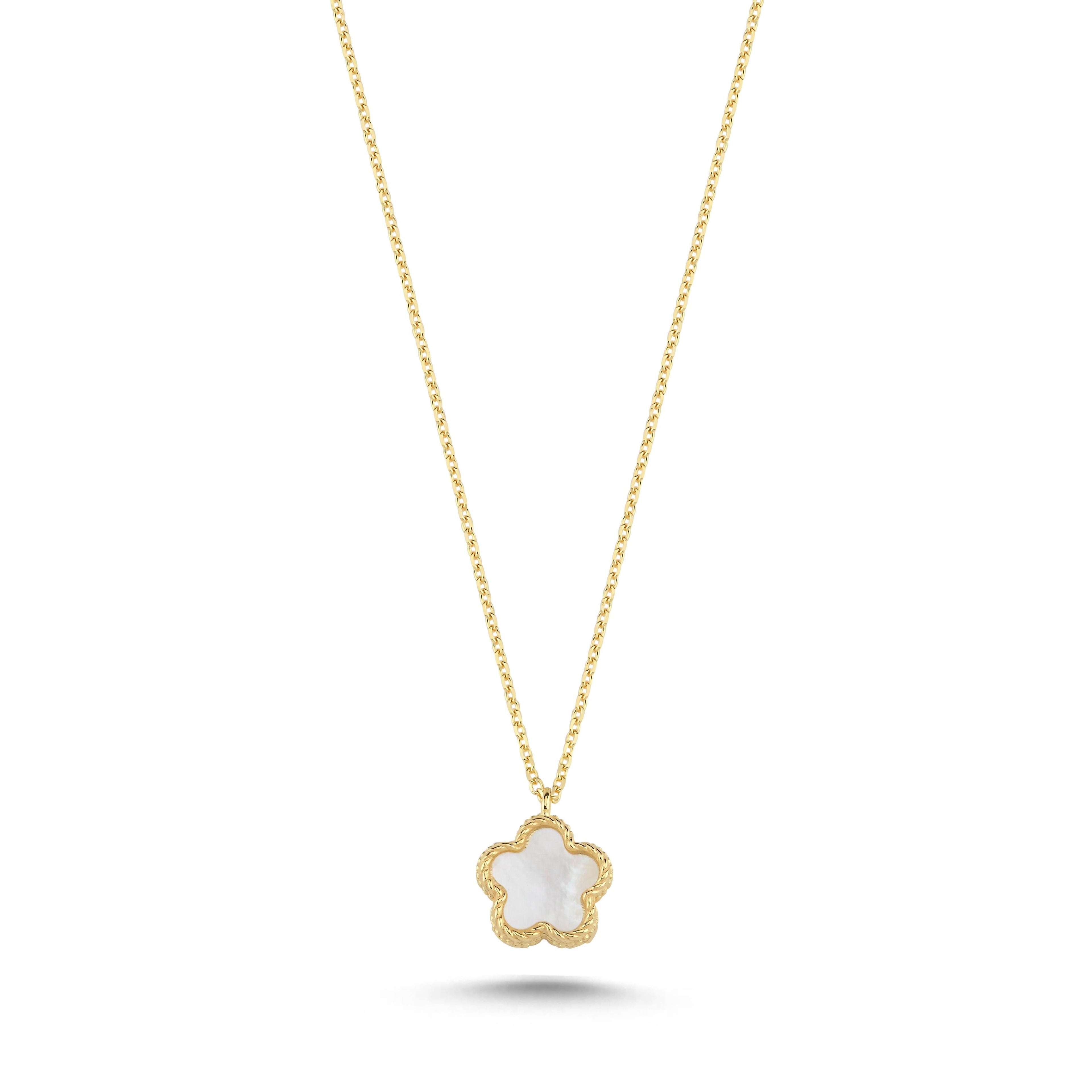 Reversible Purple White Mother-of-Pearl Small Floral Gold Necklace