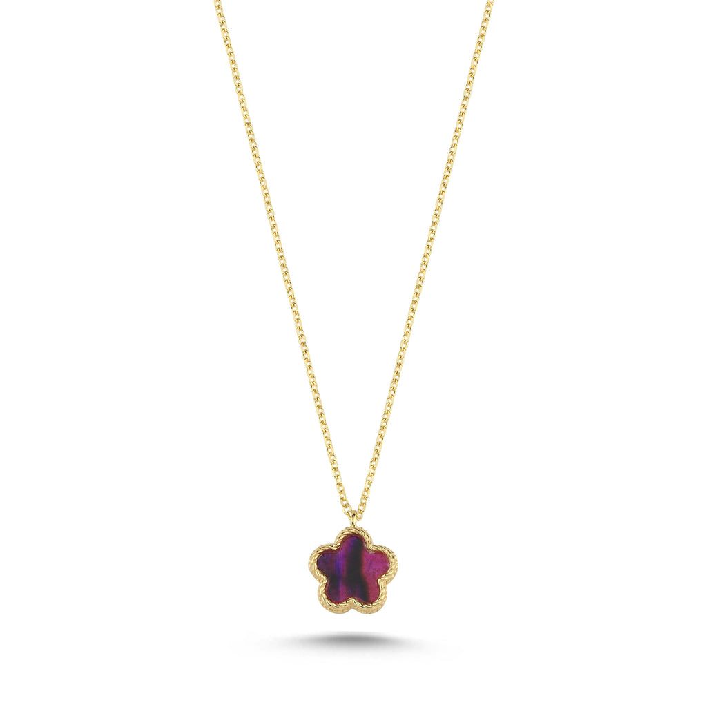 Reversible Purple White Mother-of-Pearl Small Floral Gold Necklace