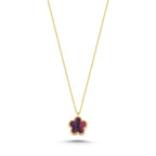 Reversible Purple White Mother-of-Pearl Small Floral Gold Necklace