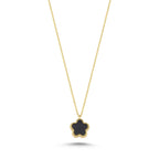 Reversible Black White Mother-of-Pearl Small Floral Gold Necklace