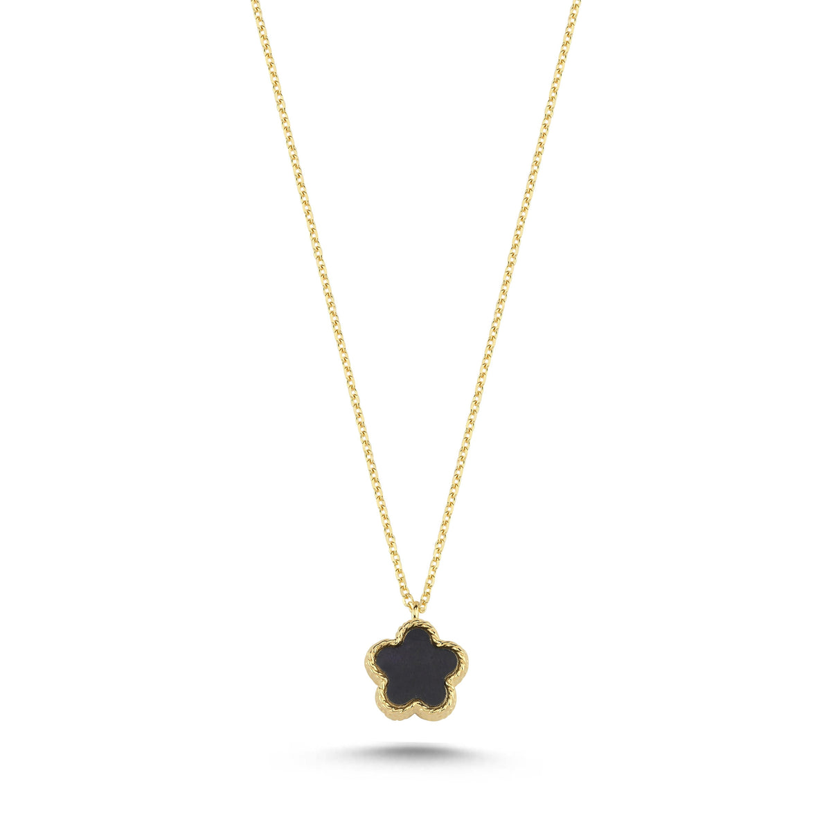 Reversible Black White Mother-of-Pearl Small Floral Gold Necklace