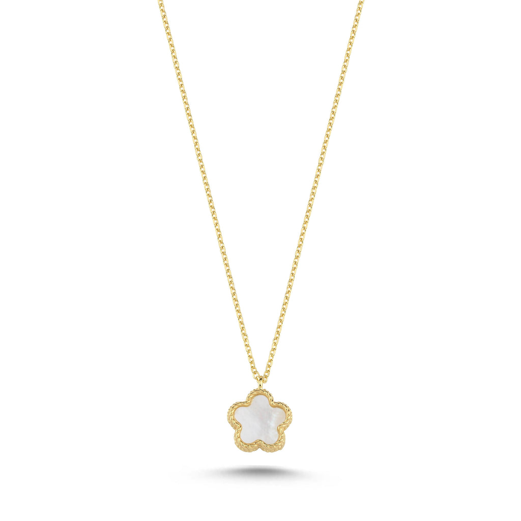 Reversible Green White Mother-of-Pearl Small Floral Gold Necklace