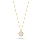 Reversible Green White Mother-of-Pearl Small Floral Gold Necklace