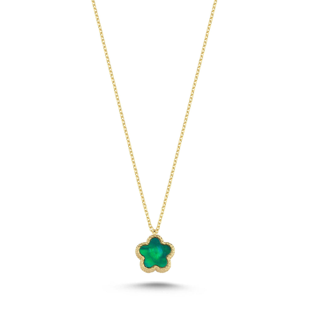 Reversible Green White Mother-of-Pearl Small Floral Gold Necklace