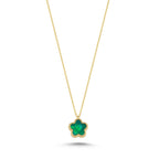 Reversible Green White Mother-of-Pearl Small Floral Gold Necklace