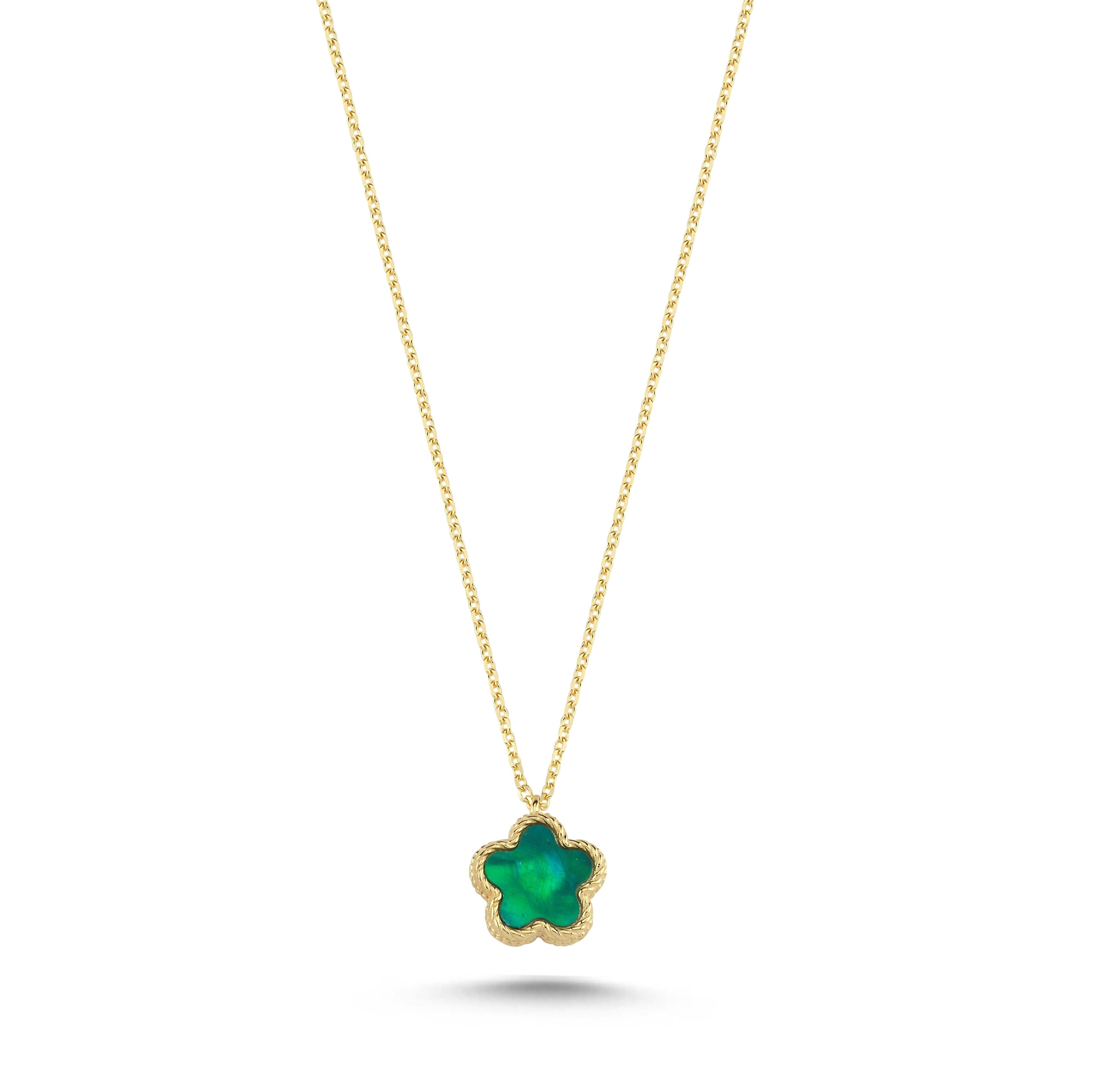 Reversible Green White Mother-of-Pearl Small Floral Gold Necklace