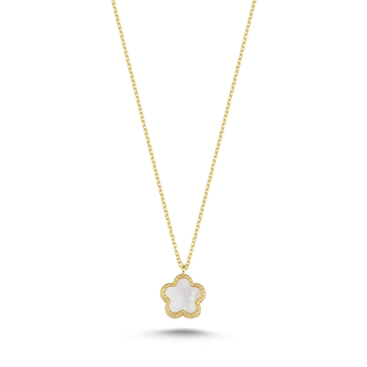 Reversible Turquoise White Mother-of-Pearl Small Floral Gold Necklace