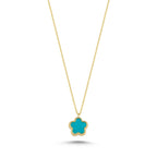 Reversible Turquoise White Mother-of-Pearl Small Floral Gold Necklace