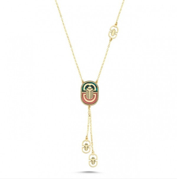 Italian Design Stone-Set Drop Gold Necklace