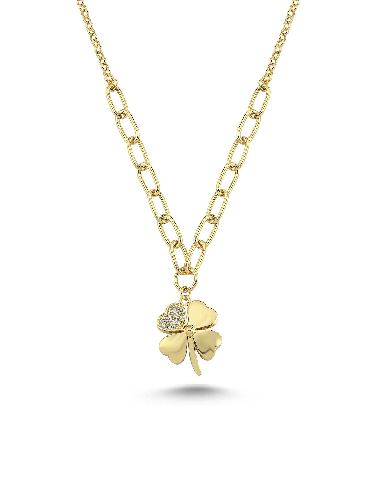 14K Stone-Set Clover Gold Necklace