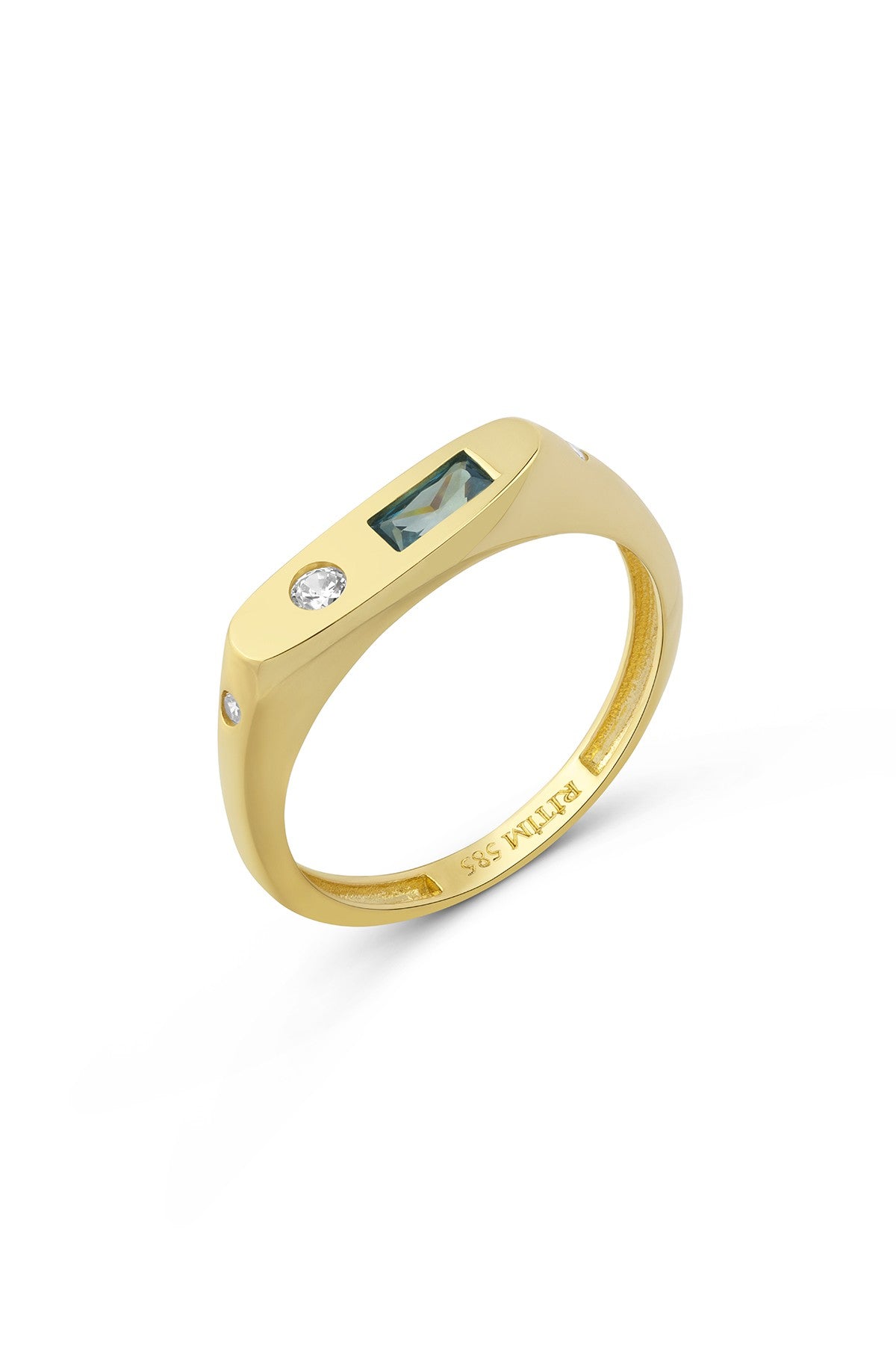 Square Green Stone-Set Pinky Gold Ring Main image