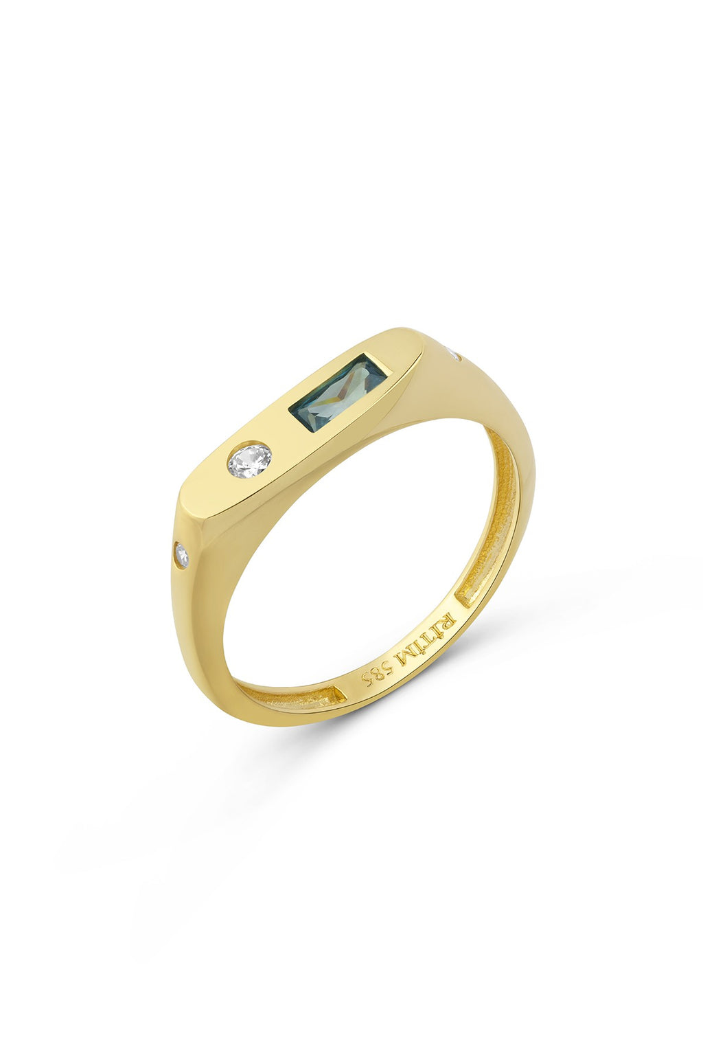 Square Green Stone-Set Pinky Gold Ring