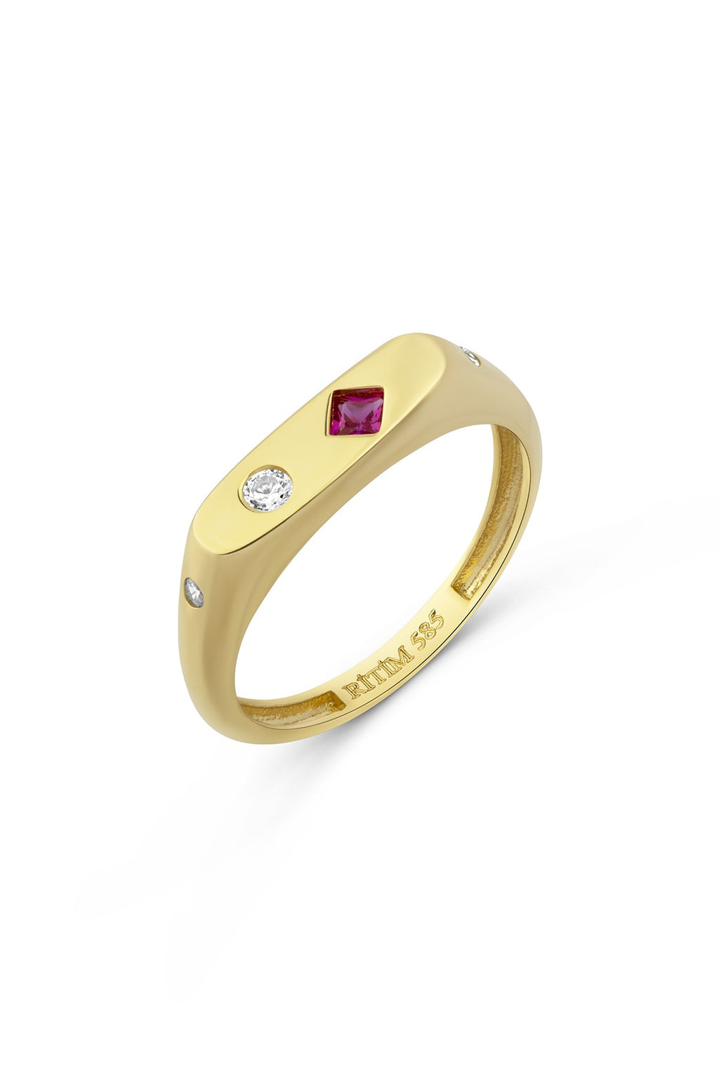 Rectangular Burgundy Stone-Set Pinky Gold Ring