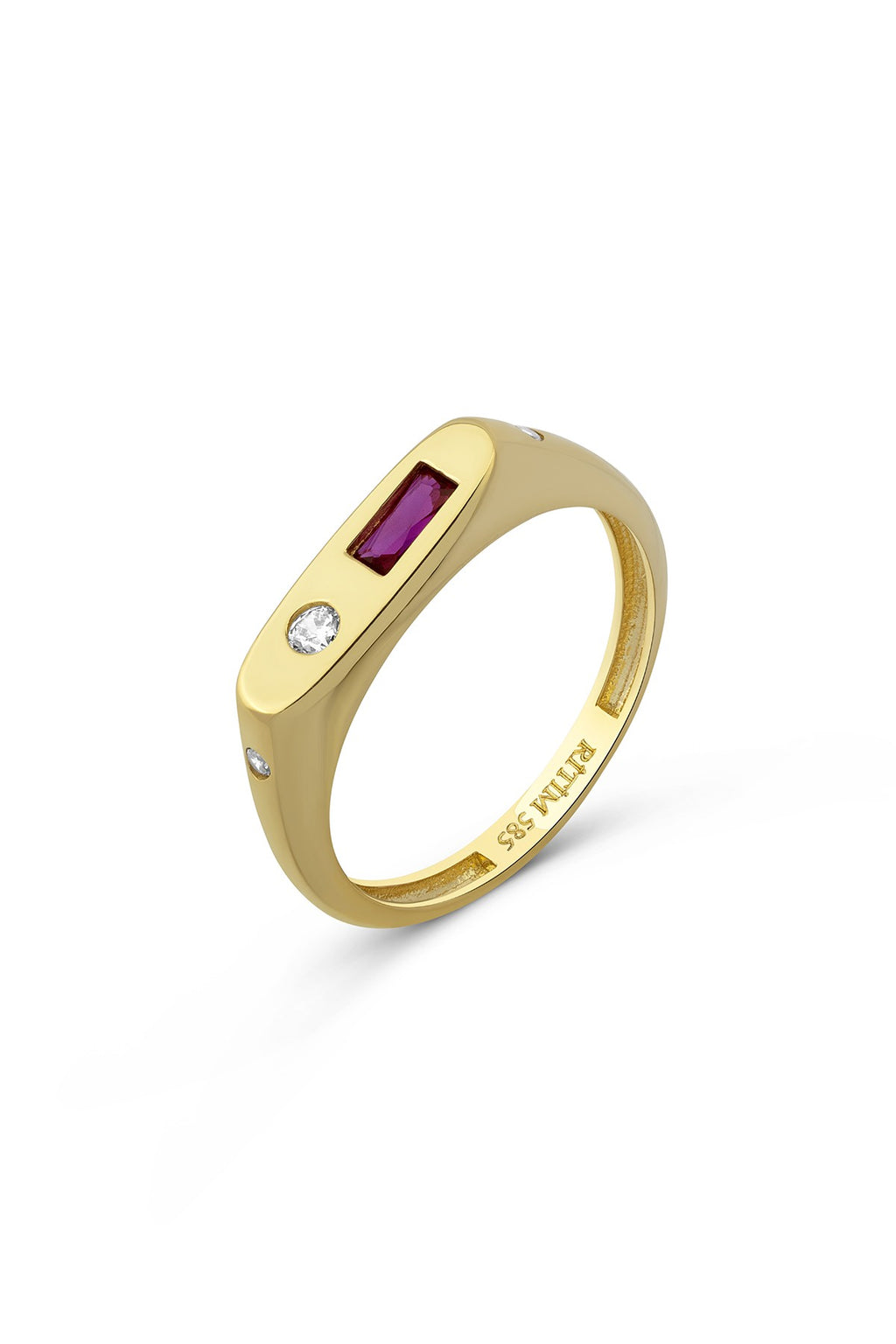Rectangular Burgundy Stone-Set Pinky Gold Ring