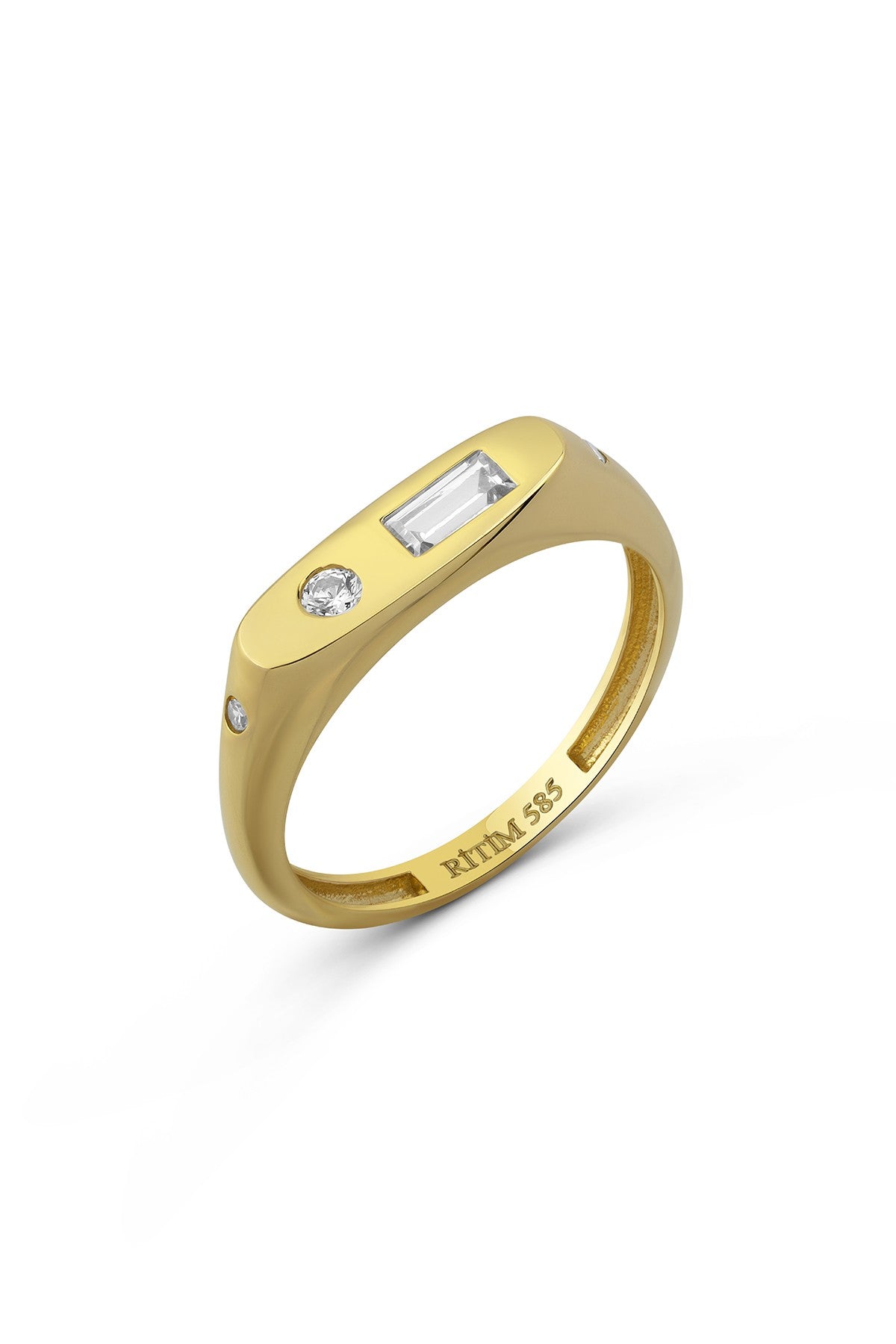 Rectangular Stone-Set Pinky Gold Ring
