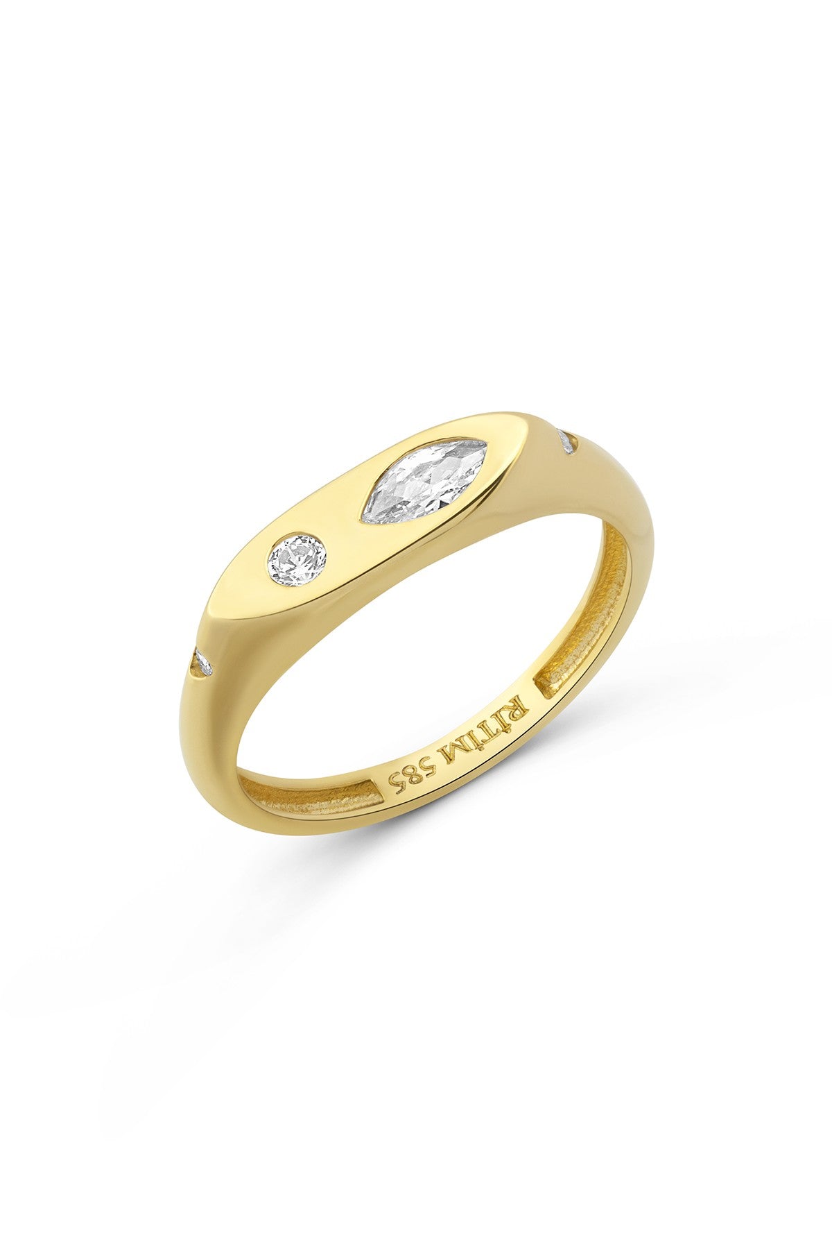 Diamond-Cut Stone-Set Pinky Gold Ring Main image