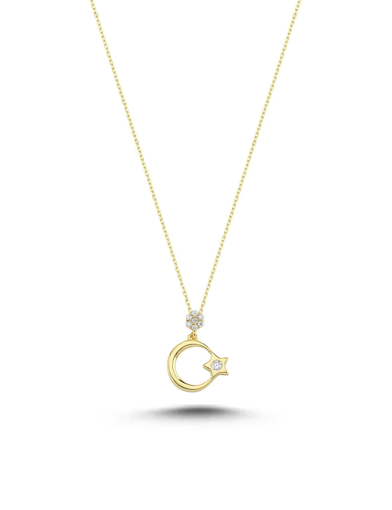 14K Stone-Set Crescent & Star Gold Necklace