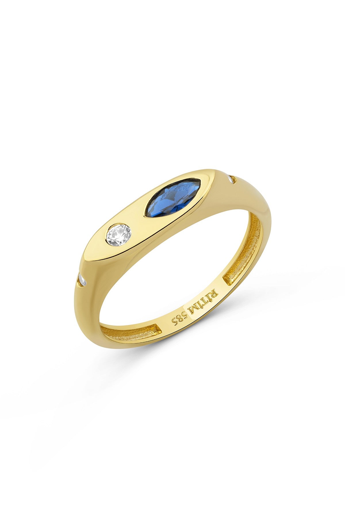 Diamond-Shaped Blue Stone-Set Pinky Gold Ring Main image