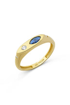 Diamond-Shaped Blue Stone-Set Pinky Gold Ring
