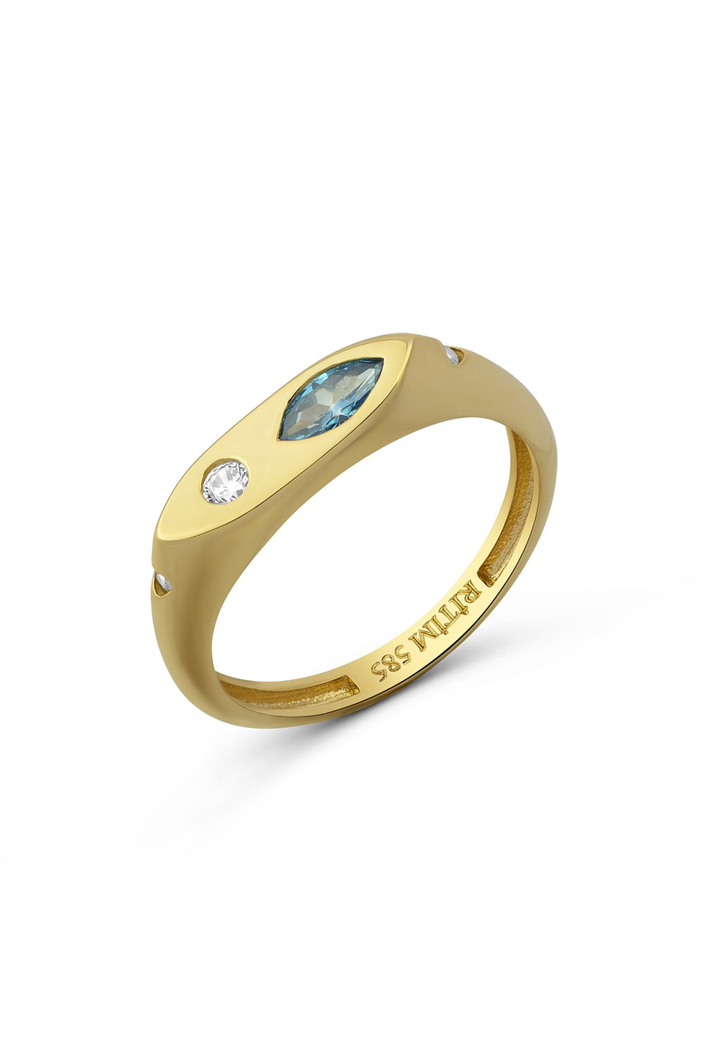 Diamond-Shaped Turquoise Stone-Set Pinky Gold Ring