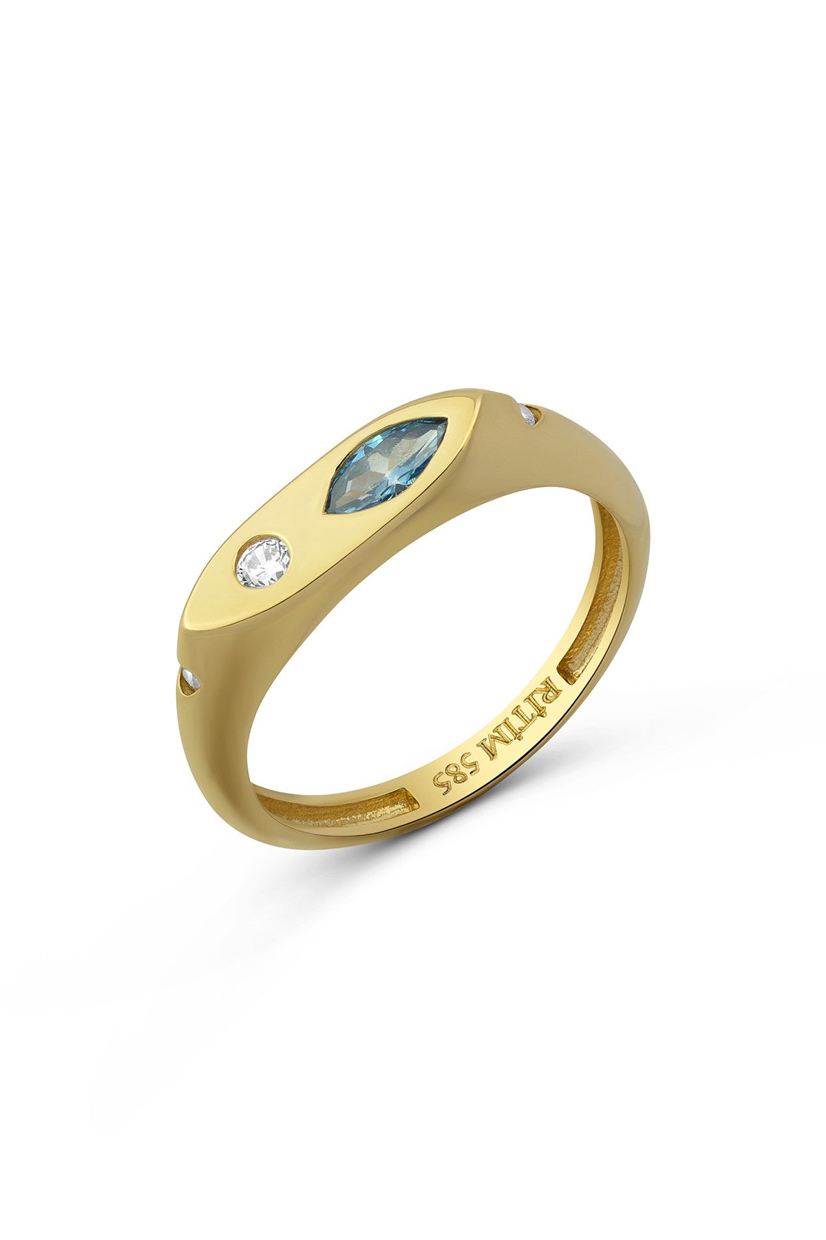 Diamond-Shaped Turquoise Stone-Set Pinky Gold Ring