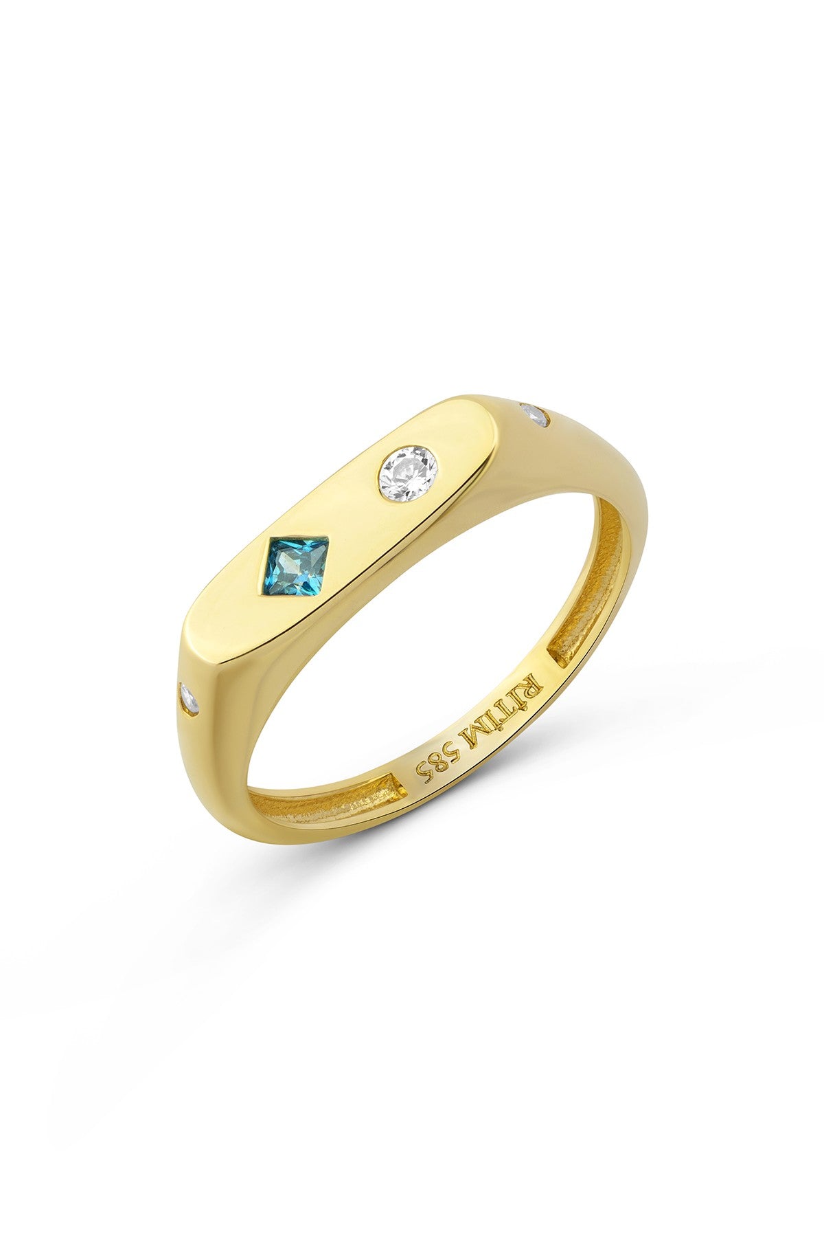 Rectangular Turquoise Stone-Set Pinky Gold Ring Main image