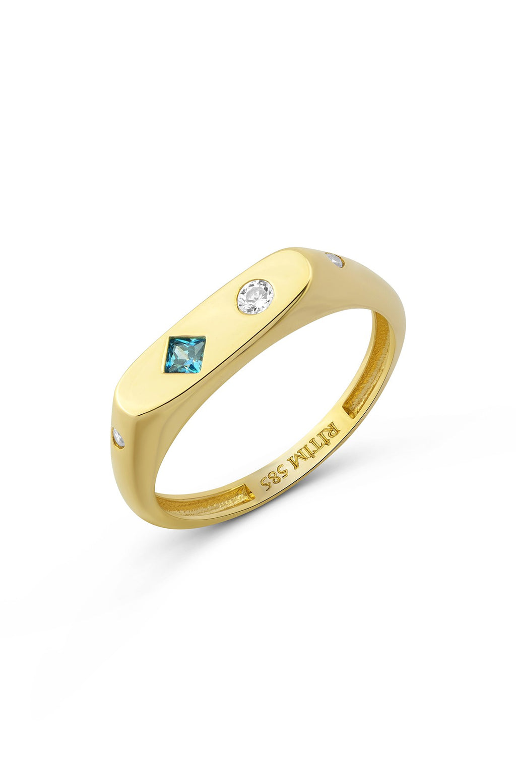 Rectangular Turquoise Stone-Set Pinky Gold Ring