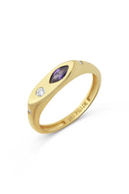 Diamond-Shaped Purple Stone-Set Pinky Gold Ring