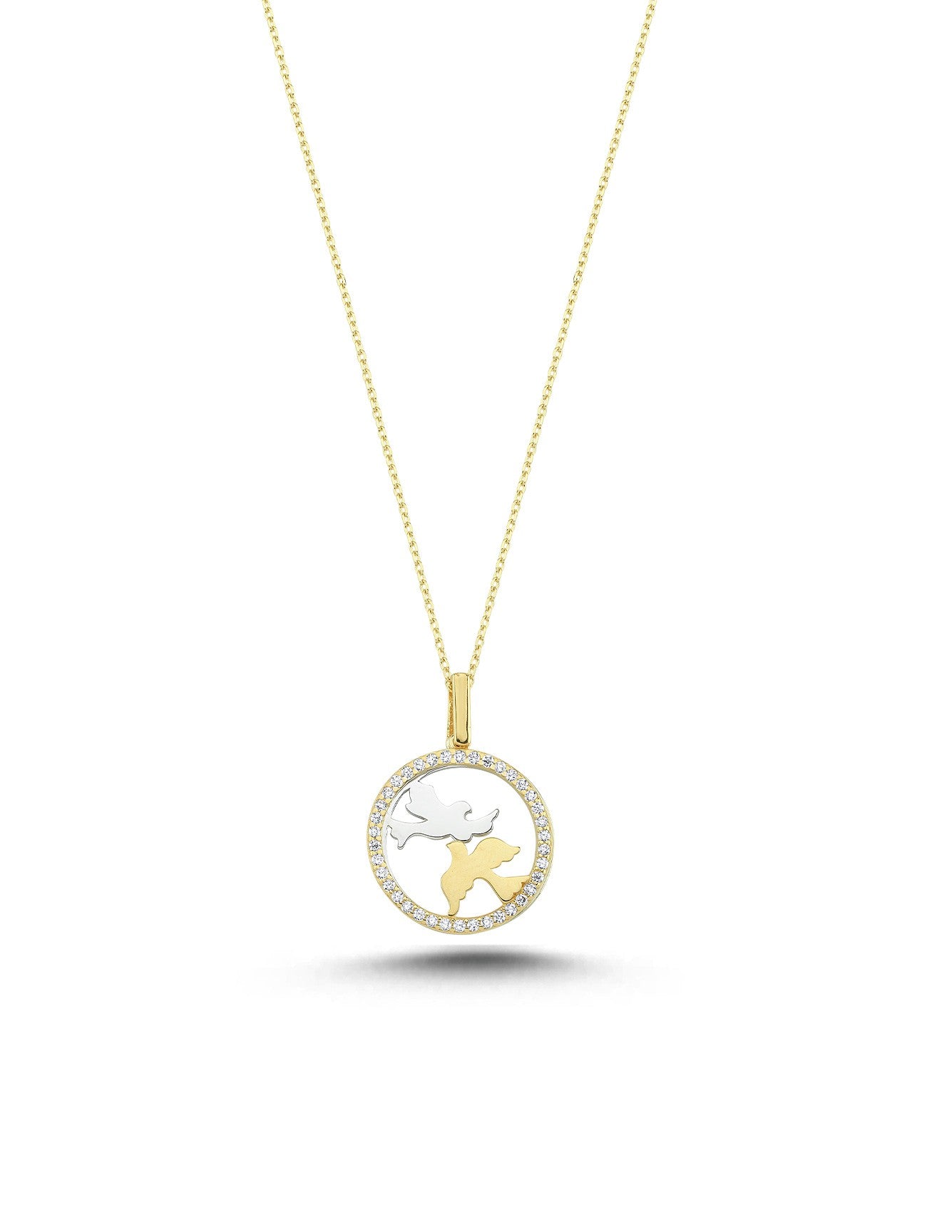 14K Bird Motif Stone-Set Gold Necklace