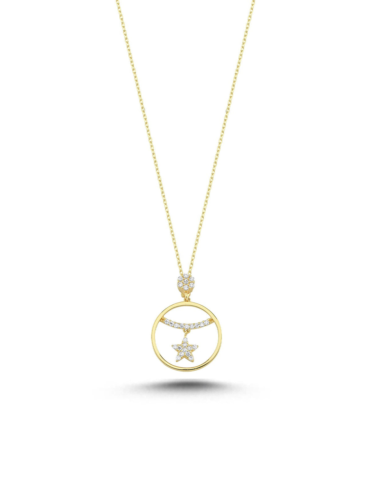 14K Stone-Set Star Hoop Gold Necklace