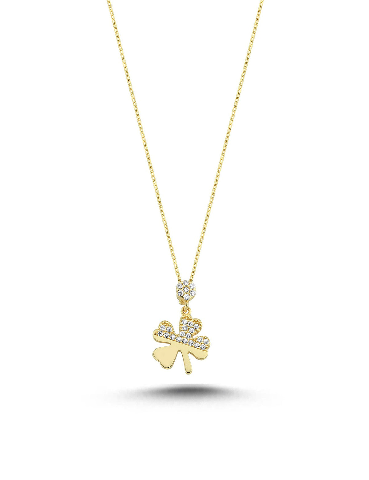 14K Stone-Set Clover Gold Necklace
