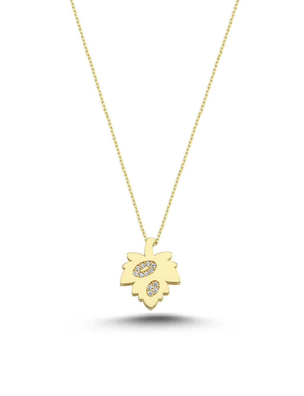 14K Zircon Stone-Set Leaf Gold Necklace