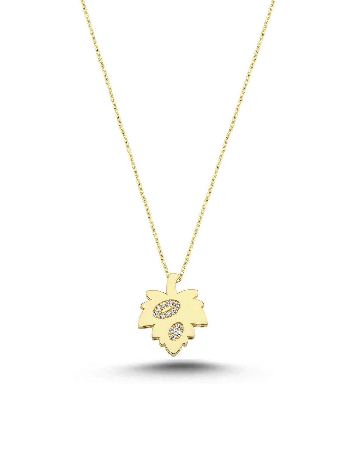 14K Zircon Stone-Set Leaf Gold Necklace
