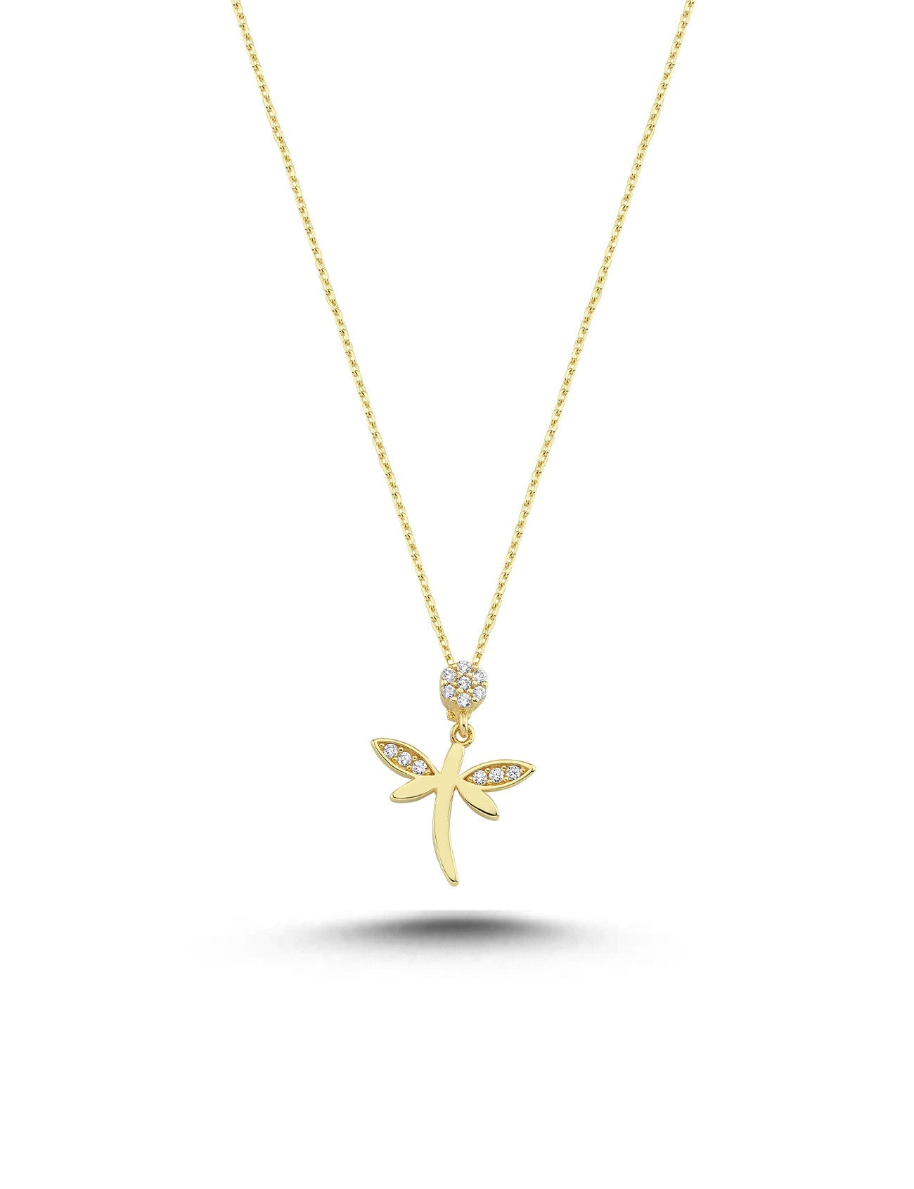 14K Dragonfly Gold Stone-Set Minimalist Gold Necklace Main image