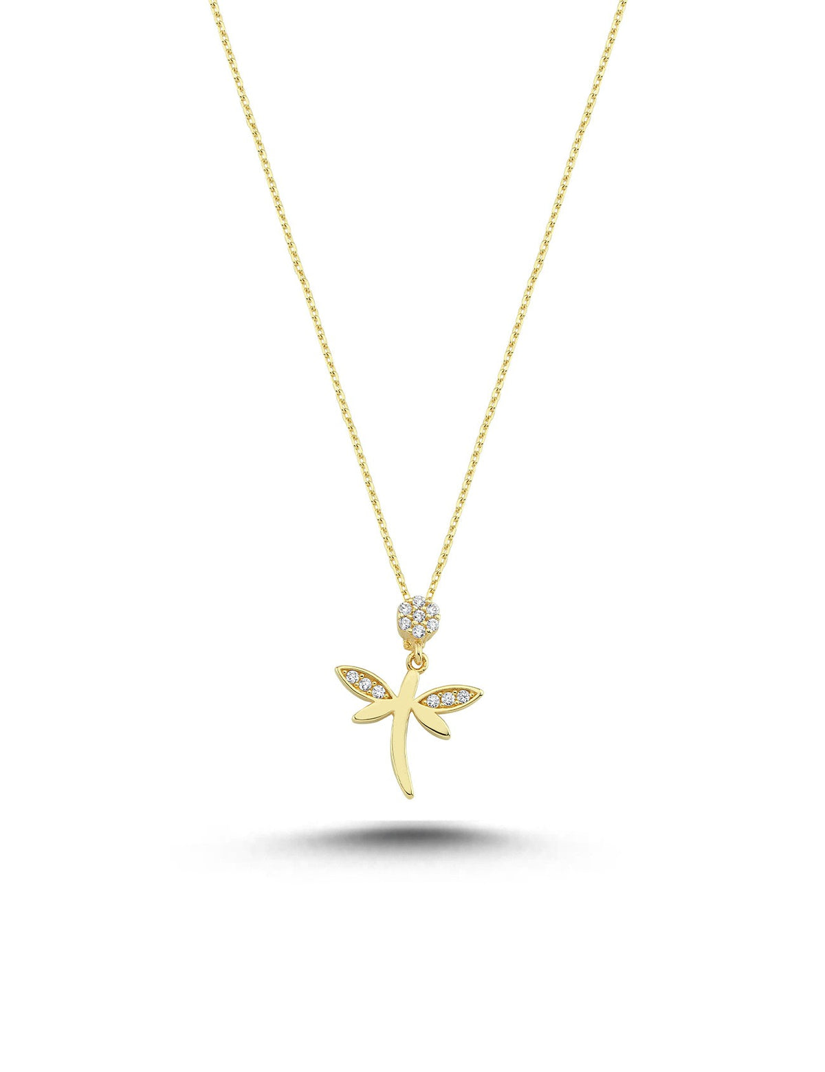 14K Dragonfly Gold Stone-Set Minimalist Gold Necklace
