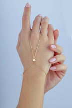 14K Tiny Heart Gold Hand Chain Bracelet