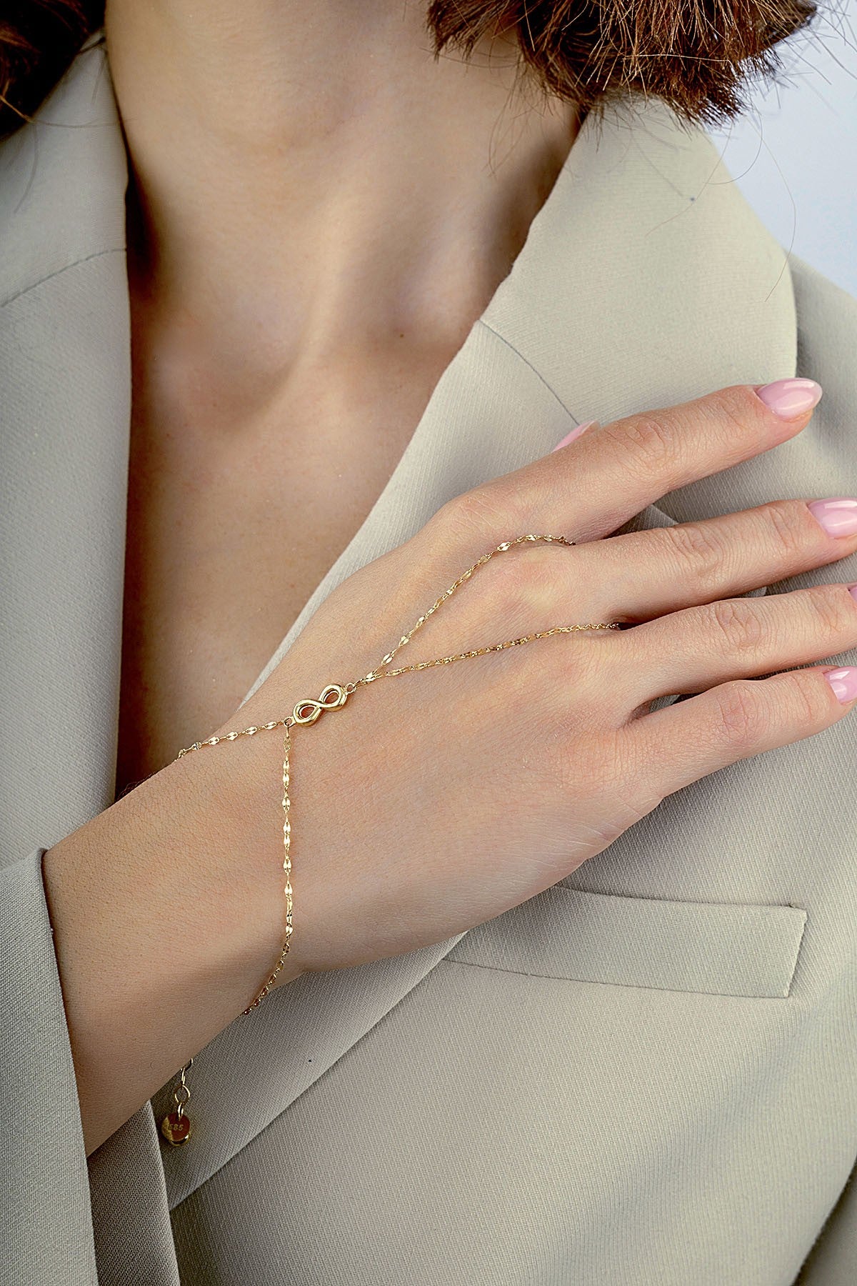 14K Infinity Gold Hand Chain Bracelet Main image
